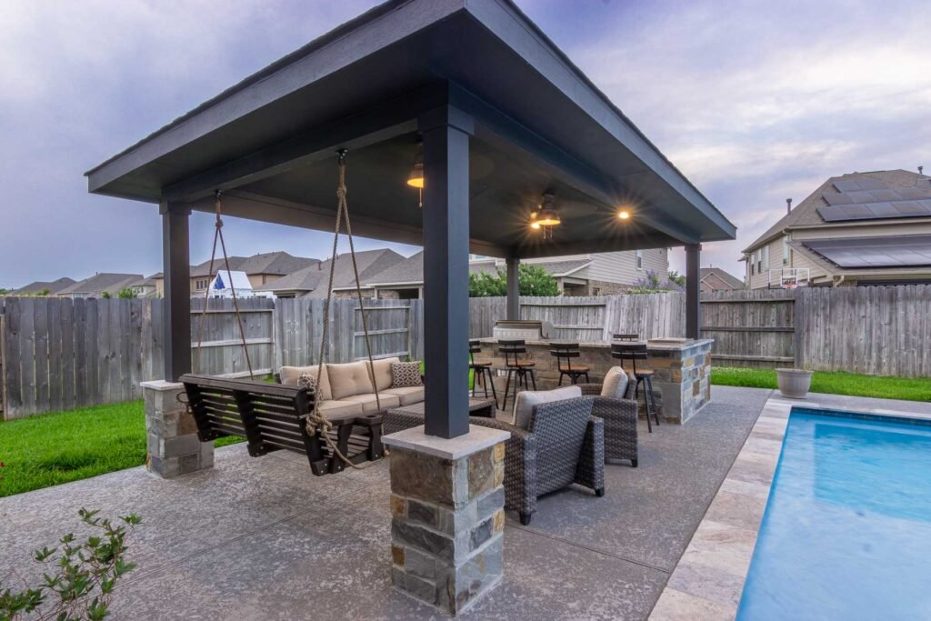 Poolside Patio Cover with Outdoor Kitchen in Fairfield, Tx 