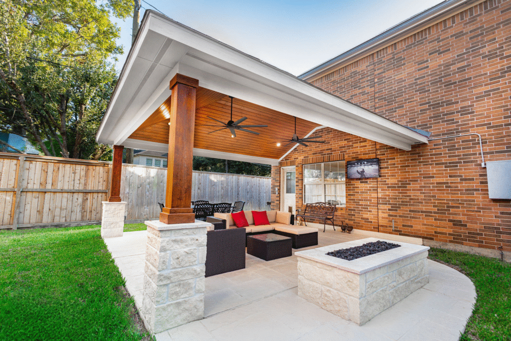 Hip-style Patio Cover in Bellaire, TX. 